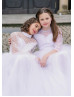 High Collar White Lace Tulle Slit Back Flower Girl Dress